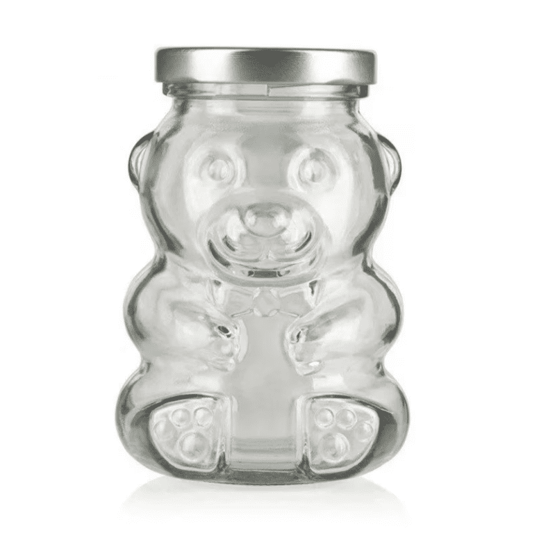 Glass Teddy Bear Jar with Silver Caps