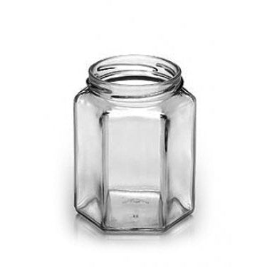 12oz (280ml) Hexagonal Jar with Blue Gingham Lids